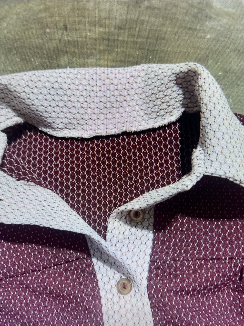 Women’s Long Sleeve Polo Blouse in Burgundy with Contrast Collar - Picture 2 of 2